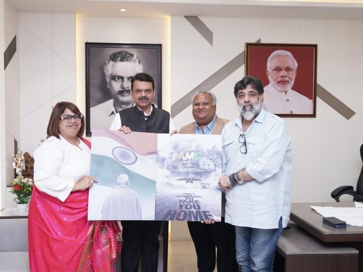 “Ebina Team Presents ‘Operation AMG’ Film Poster to Maharashtra Deputy Chief Minister Devendra Fadnavis and BJP National Treasurer Rajesh Agarwal”